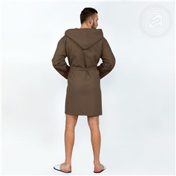 Халат мужской вафельный запашной с капюшоном коричневый