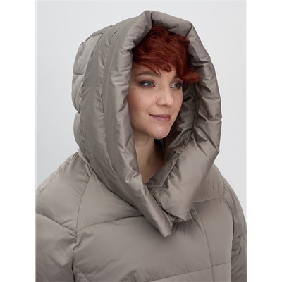 Куртка зимняя женская с капюшоном модная коричневого цвета 7651K