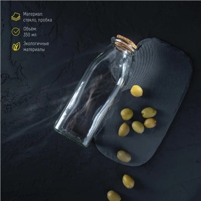Бутылка для соусов и масла Доляна «Парфе», 350 мл, 5.5×16 см, с пробковой крышкой, стекло, прозрачная
