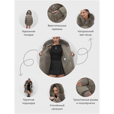 Куртка зимняя женская с мехом и капюшоном тренд коричневого цвета 7737K