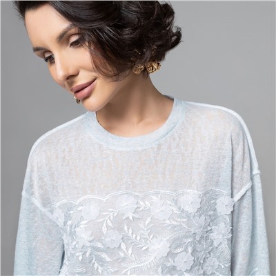 Футболка с объемным декором, Буду тебе сниться (голубой меланж)