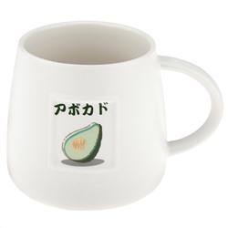 Кружка фарфоровая "Гурман-2" "Авокадо" 400мл, д9,7см h9см, матовая глазурь, с деколью, цвет - белый, ложка нерж. 14,7см, бамбуковая крышка с декором, д/горла 7,8см, д/основания 8,5см, в коробке (Китай)