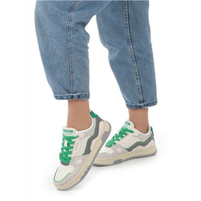 05-P244-3 BEIGE/GREEN Кроссовки женские (натуральная замша, искусственная кожа)