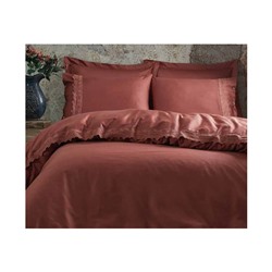 2 сп. Евро Комплект Постельного Белья Cotton Saten Belinda Koyu Somon Çift - EcoCotton
