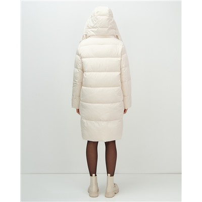 Пальто зимнее утепленное с капюшоном женское бежевого цвета 7700B