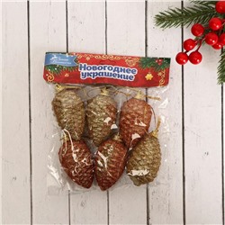 Ёлочные игрушки 6 шт. «Шишка с переливами» 3.5×5.5 см, золото