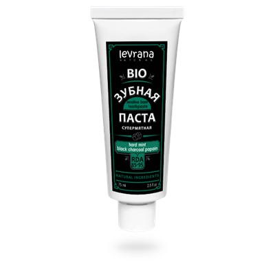 Зубная паста био супермятная «Hard mint & black charcoal & papain» с углем и папаином, 75 мл