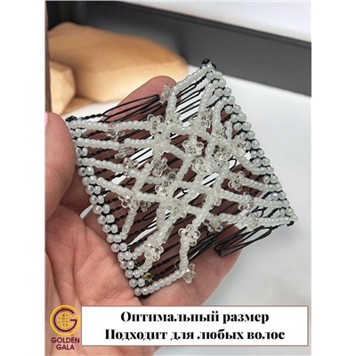 Заколка Гребень Монтара (бисер с цветочками) белый