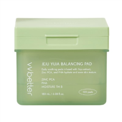 VVbetter Балансирующие успокаивающие тонер-пэды с цинком PCA, PHA, Moisture TM B / Jeju Yuja Balancing Pad, 120 шт.