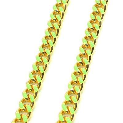 Цепочка для украшений, звено 8*10мм с эмалью, цв.золотистый, салатовый, 50см