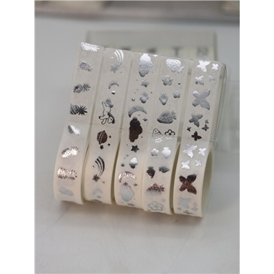 Набор декоративного скотча 5 шт. "Silver pattern", mix, шоу-бокс 12 шт.