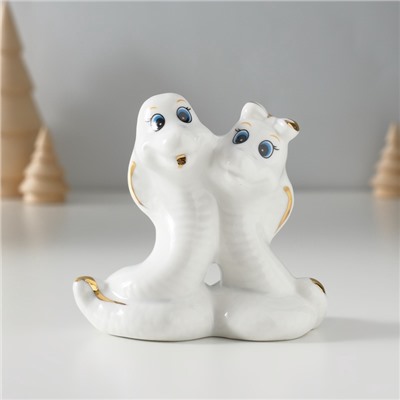 Фигурка керамика «Парочка кобр: любовь», белый с золотом, 4.5×9×8 см