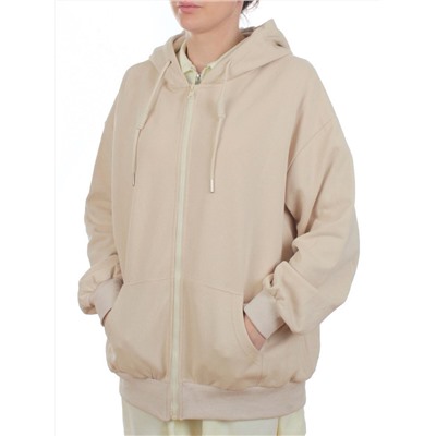 3265 BEIGE Худи на молнии женское (95% хлопок, 5% эластан)