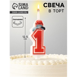 Свеча в торт «Хоккейная», цифра 1, красная