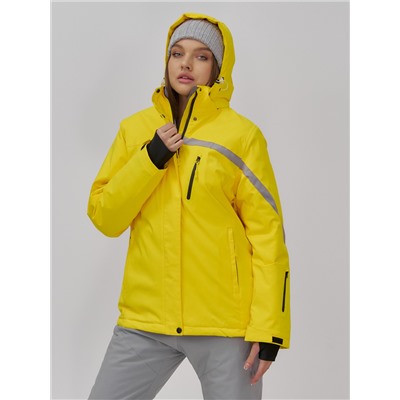 Горнолыжная куртка женская зимняя желтого цвета 7017J