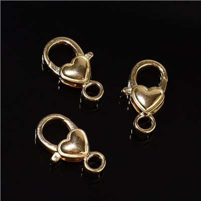 Замок карабин «Сердечко», гладкое, 3 шт. 14×26 мм, цвет золото