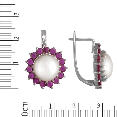 Серьги 'Эльза' с жемчугом и красными корундами ИВСГ.524ЖБR-3