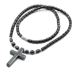 Бусы из гематита с подвеской крест 22*35мм, 46см