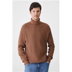 Sweter bawełniany męski z fakturą  kolor brązowy
