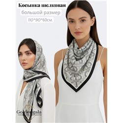 Косынка шелковая с принтом Арт 25183/003 (черный-молочный)