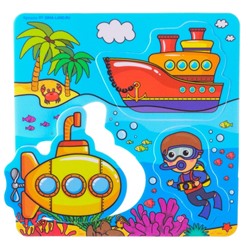 Набор для игры в ванне «Рыбалка: Морской транспорт», сачок, мягкий пазл