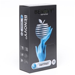 Перчатки Benovy, нитриловые, медицинские, голубые, 3 г, L, 50 пар/уп