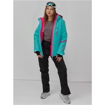 Горнолыжная куртка женская зимняя бирюзового цвета 7091Br