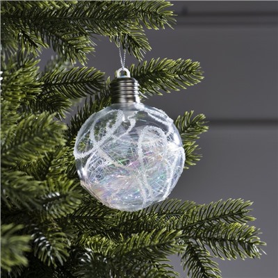 Ёлочный шар «Ледяной узор», 10 см, 1 LED, от батареек, свечение RGB
