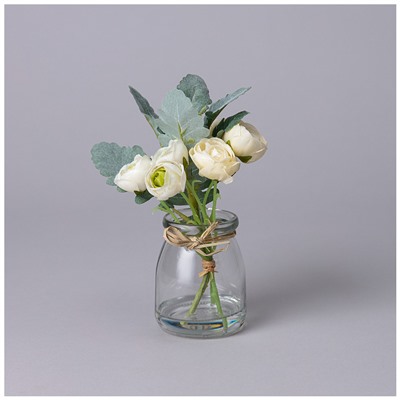 БУКЕТ ИСКУССТВЕННЫХ ЦВЕТОВ В КРУГЛОЙ ВАЗЕ ВЫСОТА= 16СМ  (МАЛ=8ШТ./КОР=64ШТ.)