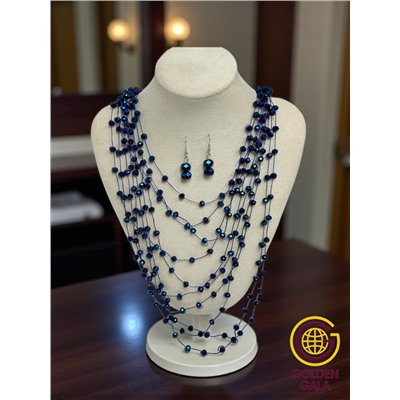 Комплект бижутерии "Хрустальная россыпь" , цвет синий металлик