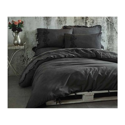 2 сп. Евро Комплект Постельного Белья Cotton Saten Alisa Antrasit XL - EcoCotton