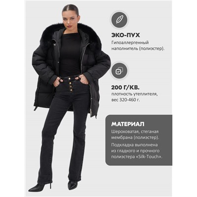 Куртка зимняя женская с мехом и капюшоном тренд черного цвета 7608Ch