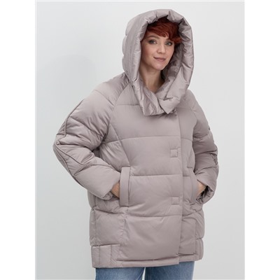 Куртка зимняя женская с капюшоном модная светло-коричневого цвета 7651SK