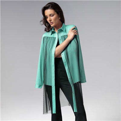 Рубашка комбинированное с сеткой, Срочно на обложку (бирюзовая)