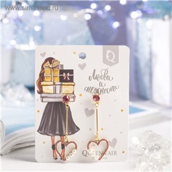 Серьги  сердце с жемчужинами, цвет бело-розовый в золоте