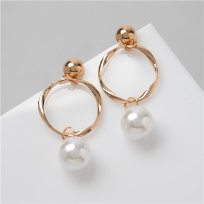 Серьги с жемчугом «Нежность» круг с бусиной, цвет белый в золоте
