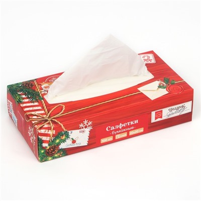 Салфетки бумажные в коробке «Новый год! Новогодняя посылка», 100 шт., двухслойные