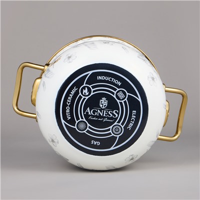 НАБОР КАСТРЮЛЬ AGNESS ЭМАЛИРОВАННЫХ СЕРИЯ "ЯБЛОНЕВЫЙ САД", 4ПР. 2,1Л И 3,8Л