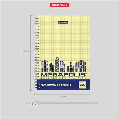 Тетрадь на спирали, 80 листов в клетку, ErichKrause Megapolis Yellow Concept, жёлтый внутренний блок