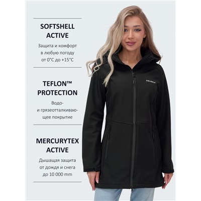 Парка спортивная женская с капюшоном softshell черного цвета 9568Ch