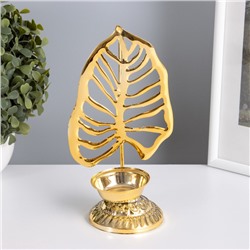 Металлический подсвечник на 1 свечу «Пальмовый лист на подставке», золото, d=4.7 см, 7.5×10.5×20 см