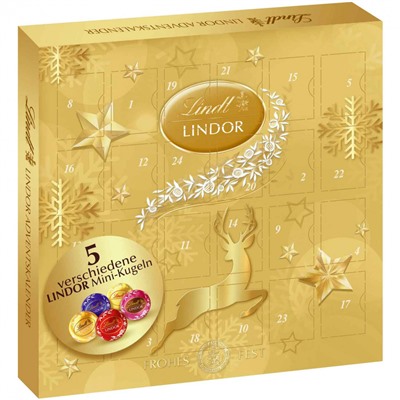 Lindt Lindor Mini Adventskalender 2025, Линдт Адвент-календарь, 24 сладких сюрприза, 109 грамм
