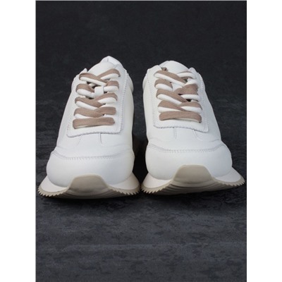05-PDJ66-1 WHITE/BEIGE Кроссовки женские (натуральная кожа)