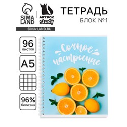 Тетрадь в клетку, 96 л., А5, на спирали, блок №1«Сочное настроение»