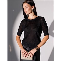 Джемпер с коротким рукавом тонкой вязки из вискозы с люрексом