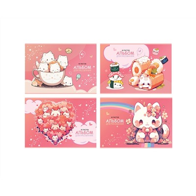 Альбом для рисования 40л., А4, на скрепке BG "Kawaii", металлизация