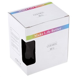 Кружка фарфоровая "Nice" 480мл, д8,5см h12,3см, глянцевая глазурь, деколь с серебром, цвет - черный, пластмассовая, винтовая крышка, герметичная, с силиконовым уплотнителем, д/горла 6,4см, д/основания 6см, в подарочной коробке (Китай)