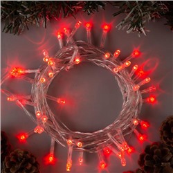Гирлянда «Нить» 5 м, IP20, прозрачная нить, 50 LED, 8 режимов, 220 В, свечение красное