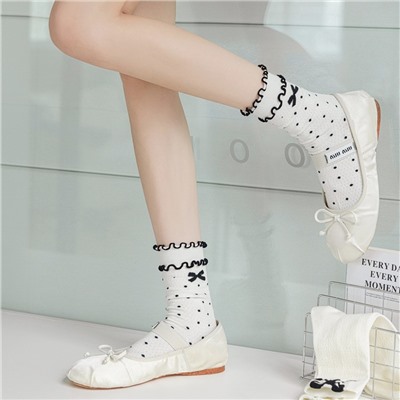 Cotton three dimensional knee socks with bow, internet celebrity, mid-length