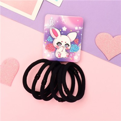 Резинки для волос «Комиксы», набор 6 шт., зайка, 5.5 см, чёрные